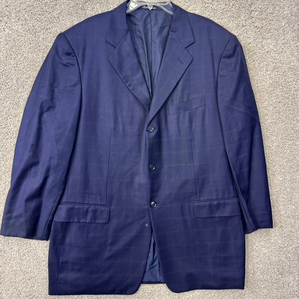 Pal Zileri Blazer Mens 58 R Wool 33F 832G Navy Blue Windowpane EUC
